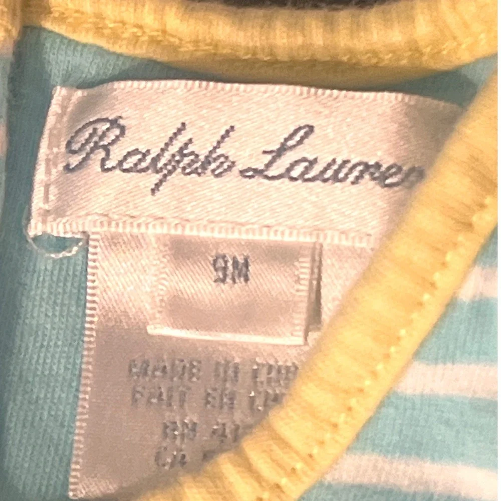 Ralph Lauren Baby Girls Blue White Striped Ruffle Tiered Dress 9M - Picture 4 of 5